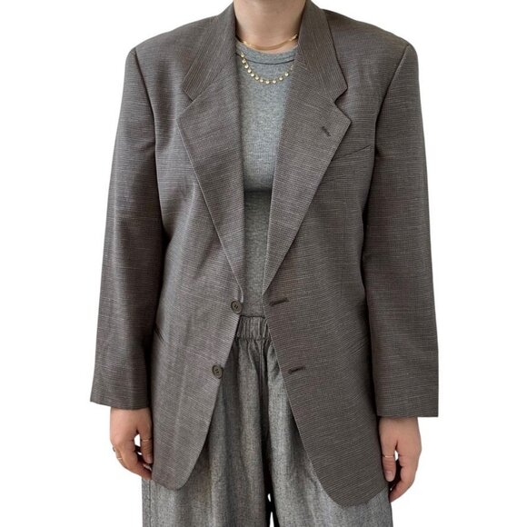 Vintage Georgio Armani Wool Linen Flax Blend Oversized Unisex Gray Blazer 38R - Picture 2 of 9